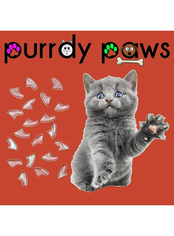 6 Month Supply - Purrdy Paws Clear Soft Nail Caps for Medium Cats Claws - Extra Adhesives