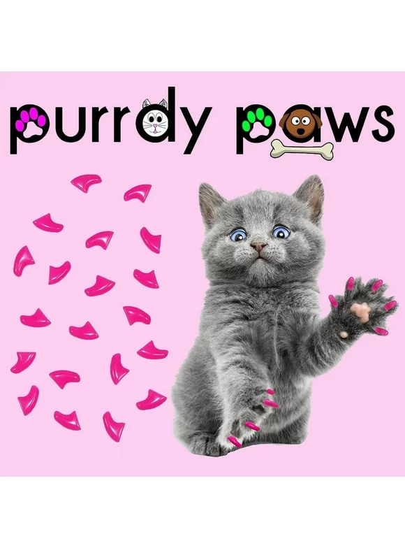 6 Month Supply - Purrdy Paws Lipstick Pink Soft Nail Caps for Medium Cats Claws - Extra Adhesives
