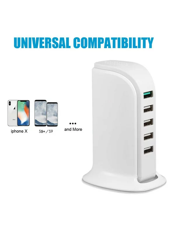 6 Port USB Hub Tower - Multi-Port USB Tower Hub Desktop Cellphone USB Charging Station Charging Tower Charge 6 Devices at Once