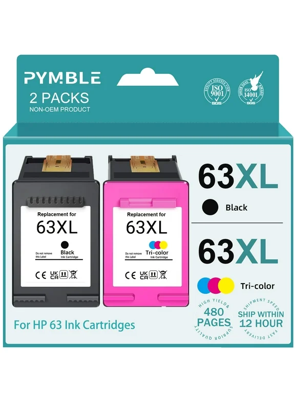 63XL Ink Cartridge for HP 63 Ink Cartridges Black and Tri-Color for HP Officejet 3830 4650 3832 5258 5255 5200 Envy 4520 4516 4512 Printer (2 Pack, Black, Tri-Color)