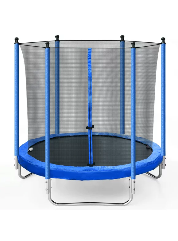 8FT Outdoor Trampoline with Enclosure Net and Ladder, Recreational Combo Bounce Trampoline for Kids and Adults, Trampoline with Waterproof Jump Mat for Indoor Outdoor Backyard