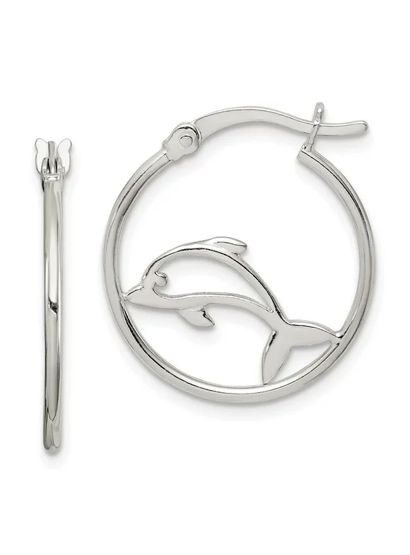 925 Sterling Silver Polished Dolphin Hoop Earrings Measures 21.8x19.75mm Wide 1.75mm Thick Jewelry for Women