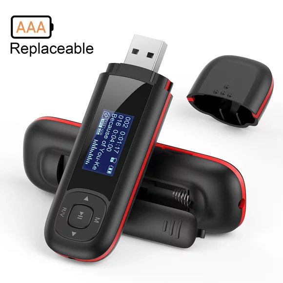 AGPTEK Mp3 Player with USB Flash Drive, 8GB Portable Music Player Fm radio, Black