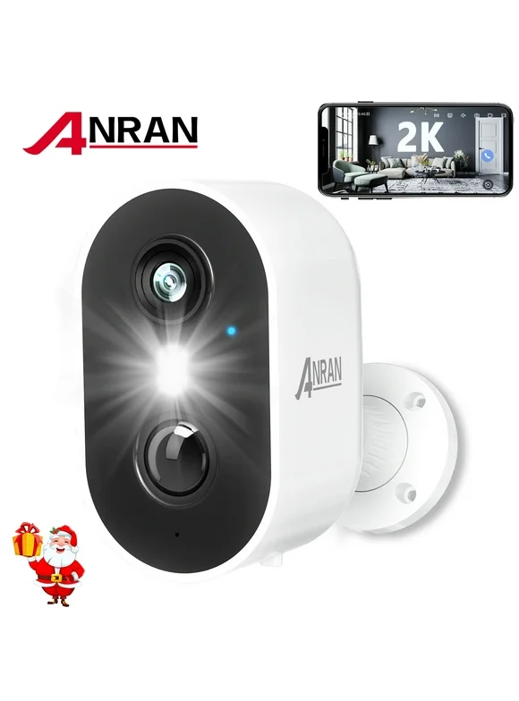 ANRAN 2K Wireless Outdoor Security Camera with Spotlight, Waterproof, PIR Detection, 2.4Ghz Wi-Fi, Rechargeable Battery Powered Home Surveillance Camera with Color Night Vision, 2-Way Audio, White