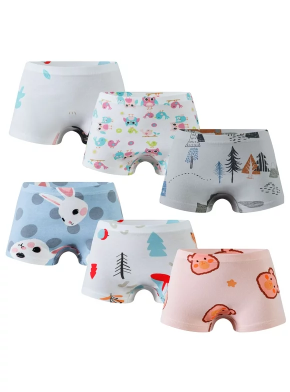 ASUDESIRE Little Girls' Shorts Panties Boyshort 6 Pack Soft 100% Cotton Underwear Toddler Undies-Wal-Girls01-10