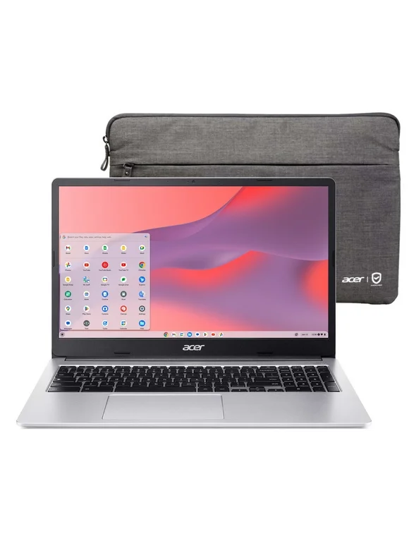 Acer Chromebook 315 (2023), 15.6" FHD, Intel Celeron N4500, 4GB RAM, 64GB eMMC, Pure Silver, Protective Sleeve Included, CB315-4H-C7A1