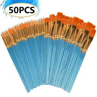Acrylic Paint Brush Set, 5 Packs / 50 Pcs Nylon Hair Brushes for All Purpose Oil Watercolor Painting Miniature Detail Painting Artist Professional Painting Kits, Art Paintbrushes for Kids and Artists