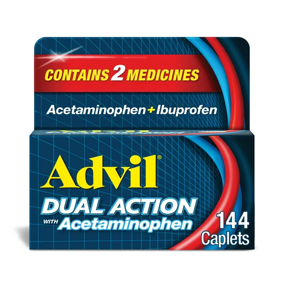 Advil Dual Action Pain Relievers Coated Caplets, 125Mg Ibuprofen and 250Mg Acetaminophen, 144 Count