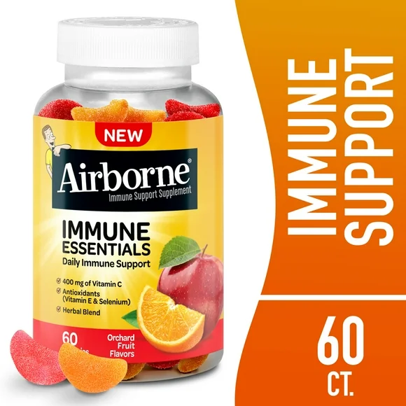 Airborne Immune Essentials Vitamin C Immune Support Gummies, Assorted Fruit Flavor, 60 Count
