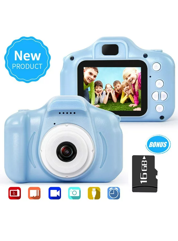 Amerteer Kids Camera,13MP 1080P Children Digital Cameras for Boys Girls Birthday Christmas Toy Gifts 3-12 Year Old Kid Action Camera Toddler Video Recorder 2 Inch (16G TF Card Included)-Blue
