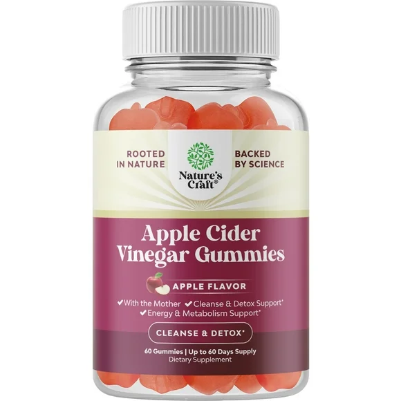 Apple Cider Vinegar Gummies for Weight Loss - Nature's Craft Keto ACV Gummies with The Mother 60ct - Appetite Suppressant & Full Body Detox Cleanse