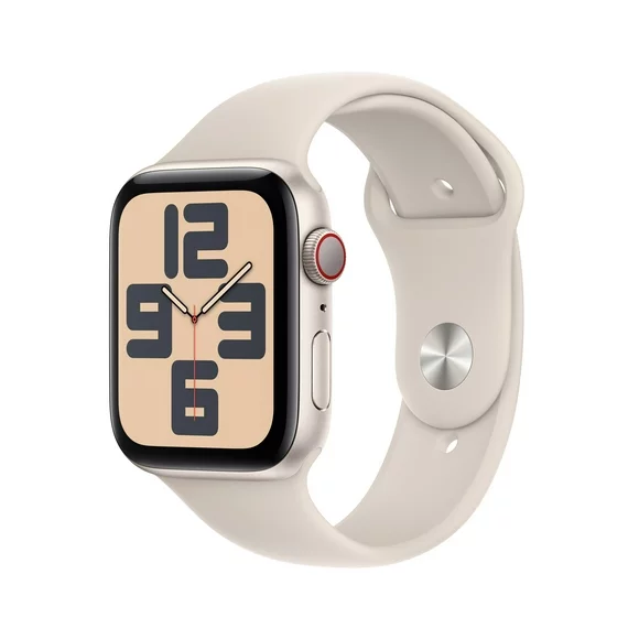 Apple Watch SE (2nd Gen) GPS + Cellular 44mm Starlight Aluminum Case with Starlight Sport Band - M/L. Fitness & Sleep Tracker, Crash Detection, Heart Rate Monitor