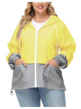 Avoogue Women Plus Size Waterproof Rain Jacket Raincoat Packable Outdoor Hooded Windbreaker
