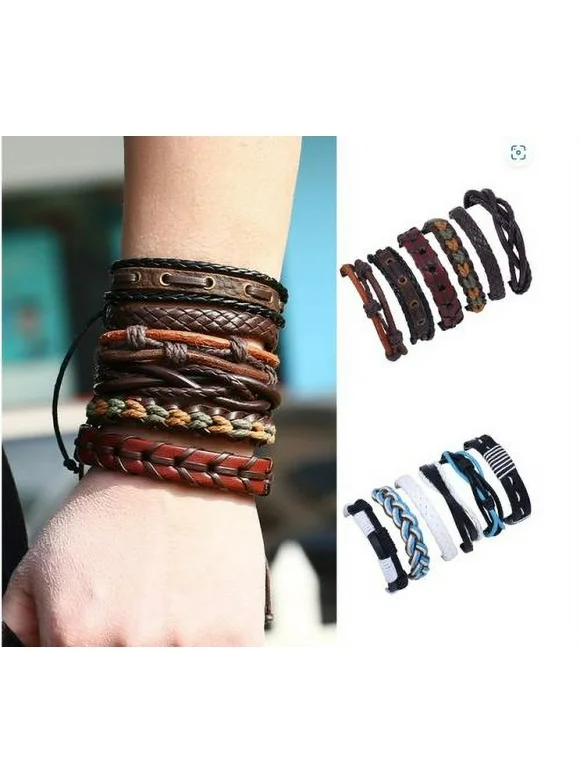 Designice Ayyufe Men Bracelets Pack Of 6 Men Leather Braided Rope Wristband Bracelet Set Vintage