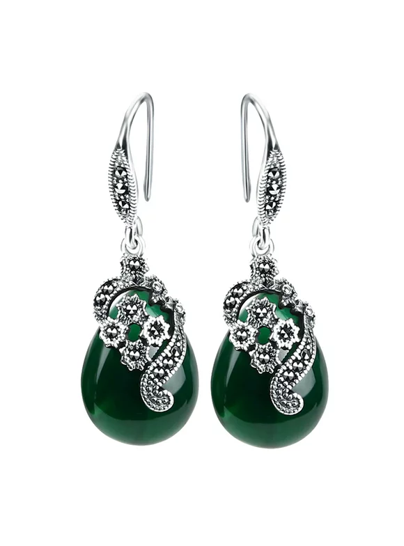 Ayyufe Vintage Women Emerald Ruby Water Drop Dangle Hook Earrings