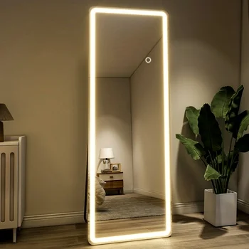 BEAUTYPEAK 64" x 21"  LED Rectangle Full Length Mirror Standing Floor Mirror with Safe Corners,White