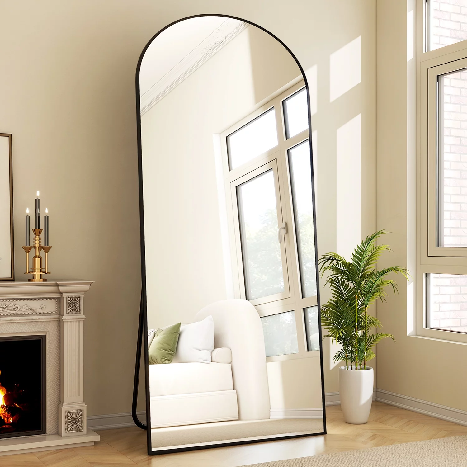 BEAUTYPEAK 71"x30" Full Length Mirror Oversized Arched Body Dressing Floor Mirrors for Standing Leaning, Black