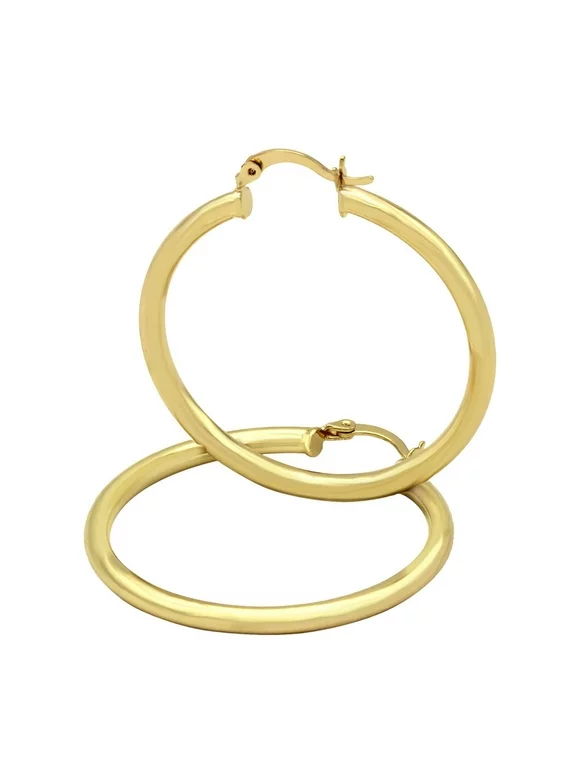 BEBERLINI Hoop Earrings 50 mm 14K Gold Filled Large Hip Hop Hoops Fashion Ear Jewelry for Adult Female Teen Girls 3 mm Thick