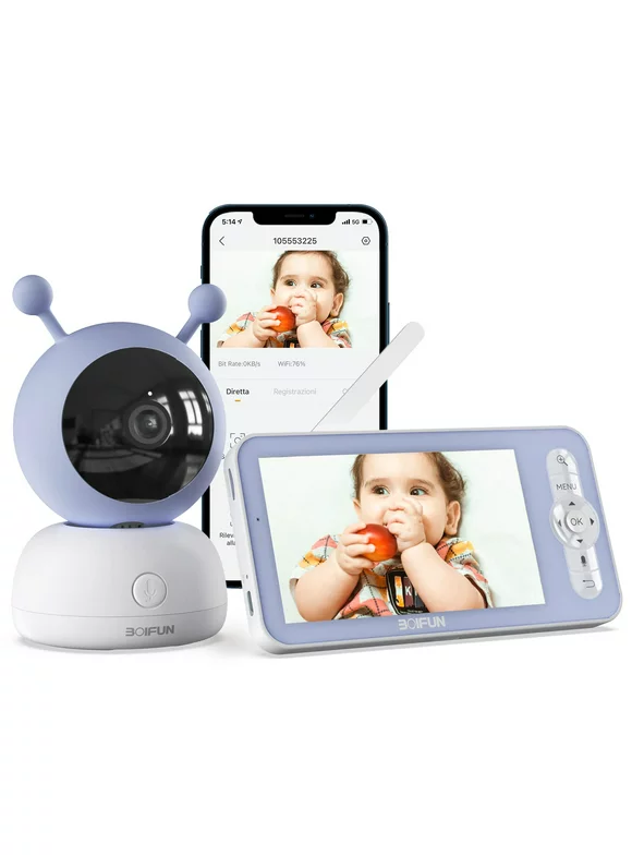 BOIFUN Baby Monitor with Remote Pan-Tilt-Zoom, 1080P, Cry and Motion Detection, 300M Long Range, APP, Night Vision, 5'' Wireless Baby Monitor with Camera and Audio