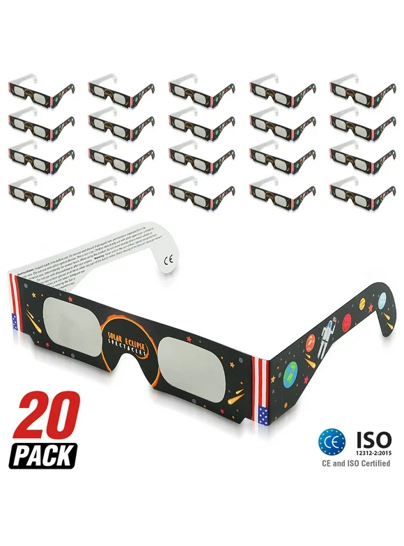 BRITENWAY Solar Eclipse Glasses (20 Pack) - Bulk Total Eclipse Eyewear Glasses for Solar Eclipse Viewing - CE Approved & ISO Certified Safe for Direct Sun Viewing