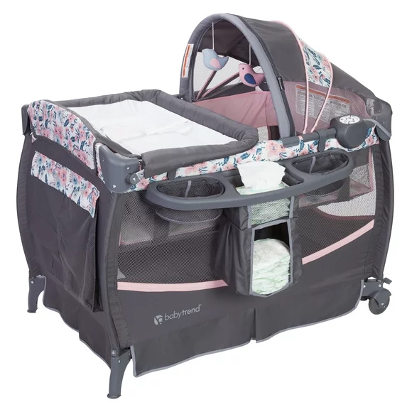 Baby Trend Deluxe II Nursery Center Playard with Travel Bag – Bluebell Pink