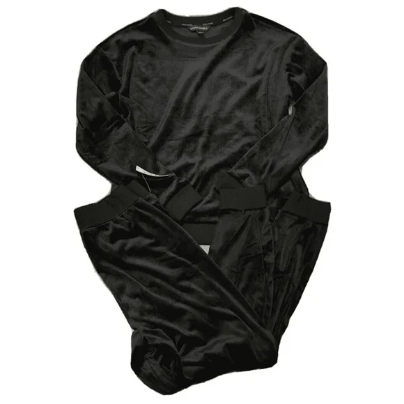 Banana Republic Women's Super Soft Velour Sweatshirt & Jogger Set (Black, XXL)