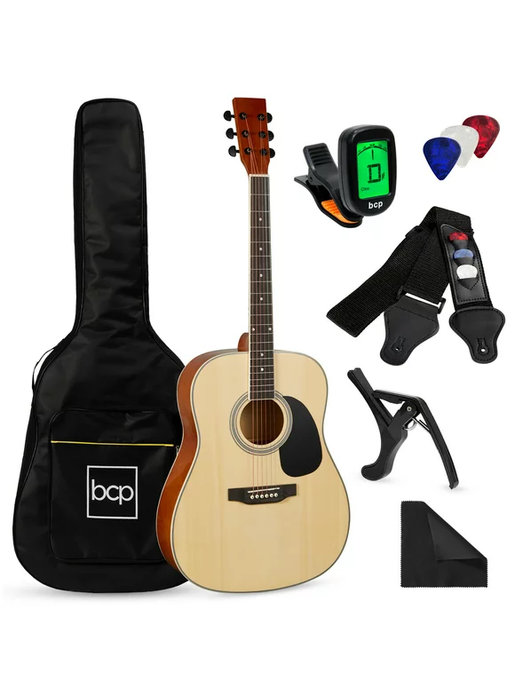 Best Choice Products 41in Full Size All-Wood Acoustic Guitar Starter Kit w/Gig Bag, E-Tuner, Pick, Strap, Rag - Natural
