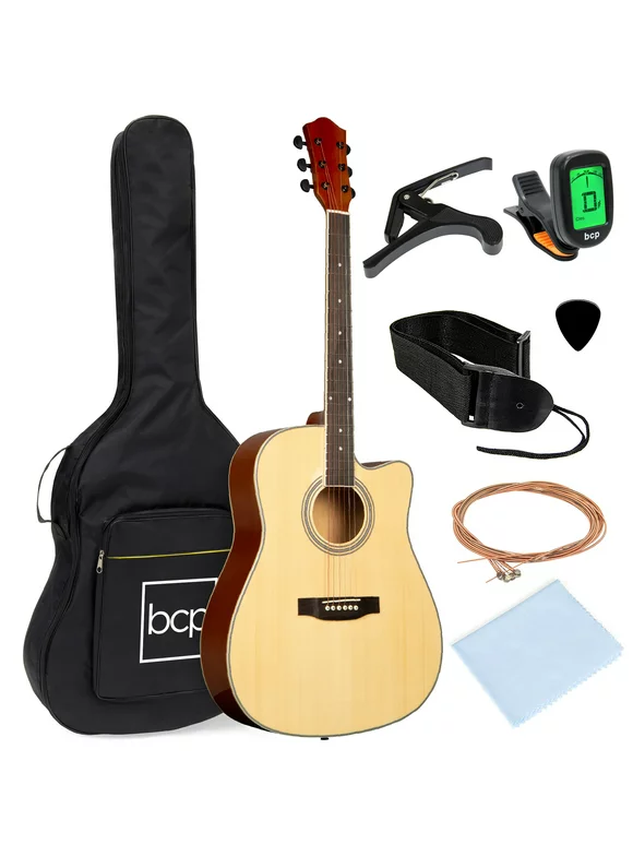 Best Choice Products 41in Full Size Beginner Acoustic Guitar Set with Case, Strap, Capo, Strings, Tuner - Natural
