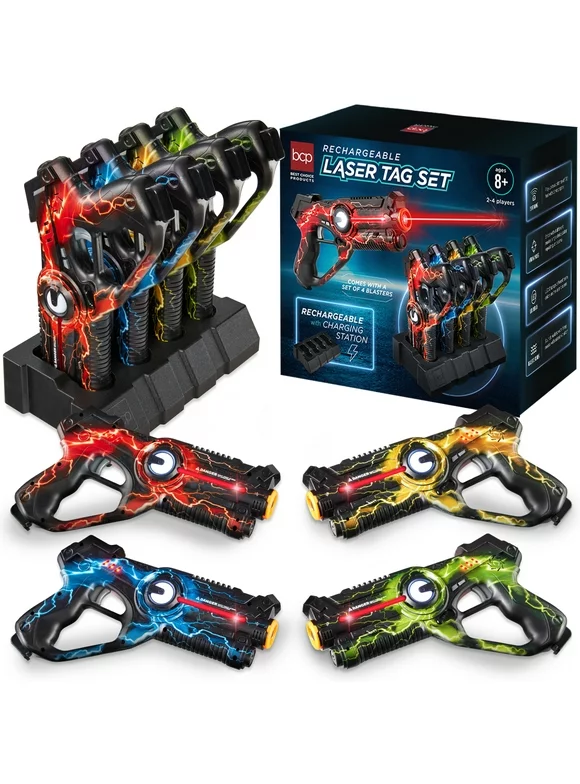 Best Choice Products Set of 4 Rechargeable Laser Tag Blasters, No Vests Needed w/ Docking Station, 4 Settings