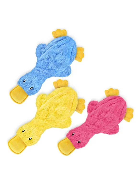 Best Pet Supplies Crinkle Dog Toy for Small, Medium, and Large Breeds, Cute No Stuffing Duck with Soft Squeaker, Fun for Indoor Puppies and Senior Pups, Plush No Mess Chew and Play - Yellow,Blue,Pink