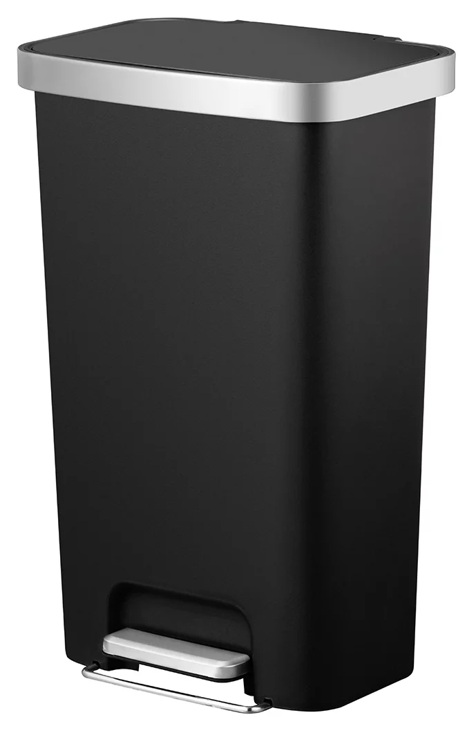 Better Homes & Gardens 11.9 Gallon Trash Can, Plastic Step-on Kitchen Trash Can, Black