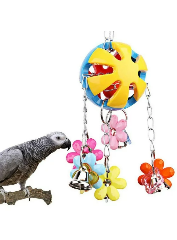 Bird Acrylic Chew Biting Parrot Toy Cage Colorful Hanging Bell Ball Toy With Bells For Parrot Bird Cage Accessries