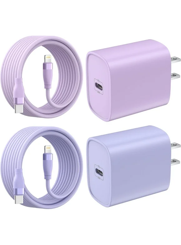 Bkayp iPhone Charger MFi Certified 2Pack 20W PD Fast Charger with 2Pack 6ft USB-C to Lightning Cable Fast Charging Compatible iPhone iPad iPod, Purple