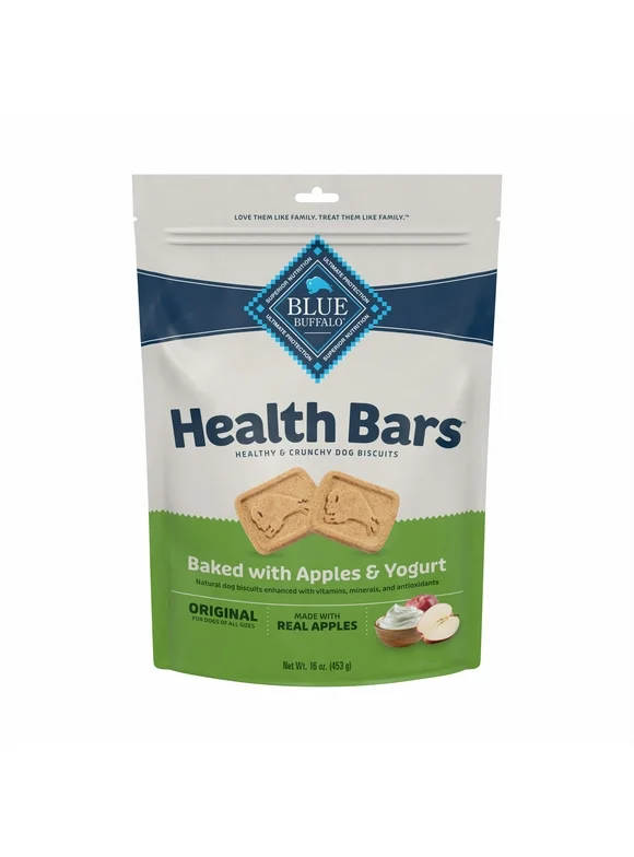 Blue Buffalo Health Bars Apple & Yogurt Flavor Crunchy Biscuit Treats for Dogs, Whole Grain, 16 oz. Bag