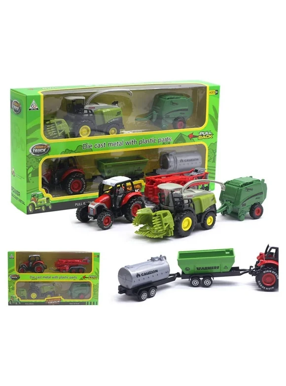 Bluelans 2Pcs 1/42 Diecast Tractor Harvester Farm Vehicle Car Model Kids Toy Xmas Gift