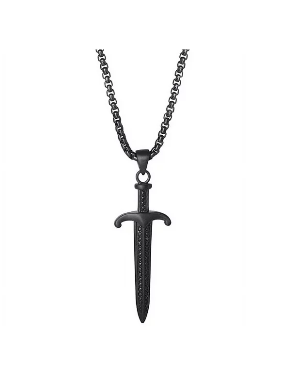 Brilliance Fine Jewelry Stainless Steel IP Black Plated Simulated Diamond Dagger Pendant Necklace, 22" Chain