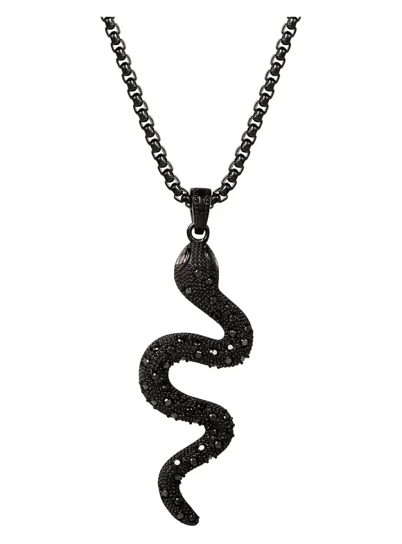 Brilliance Fine Jewelry Stainless Steel IP Black Plated Simulated Diamond Snake Pendant Necklace, 22" Chain
