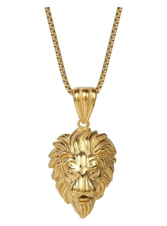 Brilliance Fine Jewelry Stainless Steel IP Yellow Plated Lion Pendant Necklace, 22" Chain