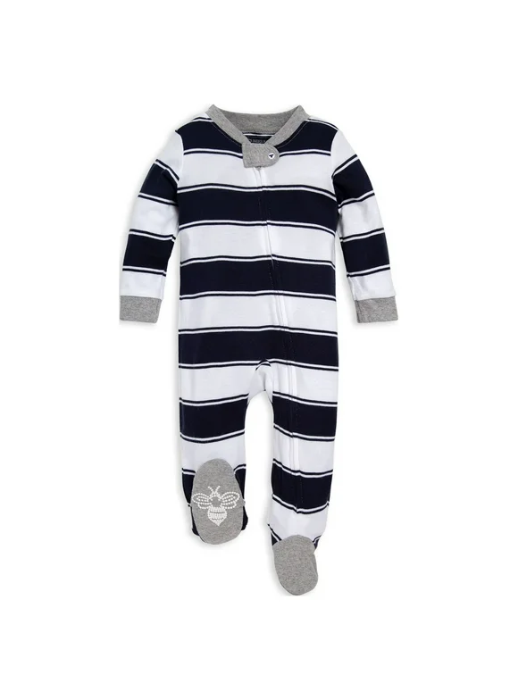 Burt's Bees Baby Newborn Baby Boys Rugby Stripe Organic Cotton Sleep 'N Play Footed Pajamas (NB-9M)