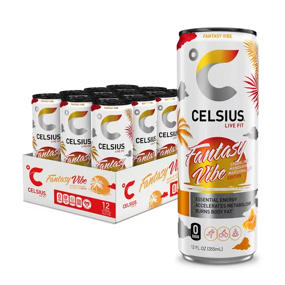 CELSIUS Sparkling Fantasy Vibe, Functional Essential Energy Drink 12 fl oz Can (Pack of 12)