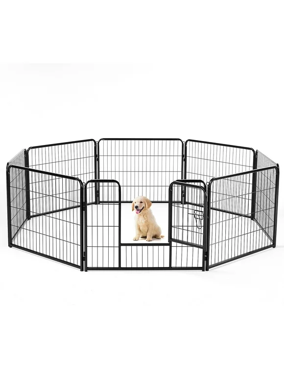 CONCETTA Dog Playpen, 8 Panels 24" Foldable Heavy Duty Metal Pet Fence with Doors Indoor Outdoor