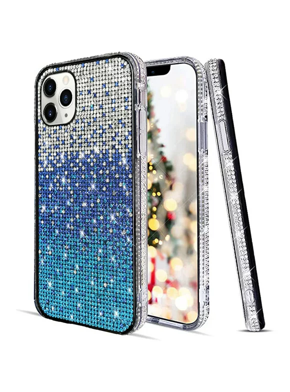 Case for iPhone 14 Pro Max 6.7 inch,Bling Diamond Phone Case for Women 3D Crystal Shiny Sparkly Protective Cover with 10 FT Drop Protection & Electroplate Plating Bumper & Luxury Fashion Case,Blue