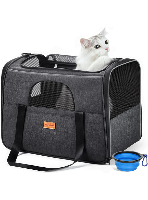 Cat Carrier MORPILOT® Extra Large Cat Bag with Water Bowl, Soft Sided Tsa Airline Approved Pet Carrier up to 20LB, Travel Puppy Carrier Cat Carrier for Small Medium Large Dogs Cats Rabbits - Gray