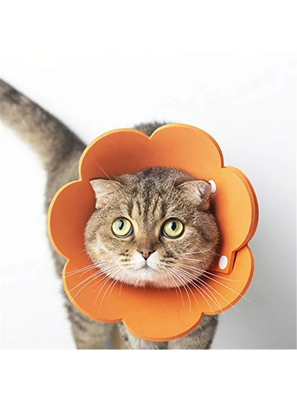 Cat Recovery Collar Soft Pet Cone Collar Protective Sunflower Cone Adjustable Fasteners Collar for Cat and Puppy, Orange
