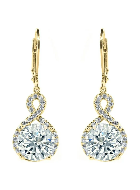 Cate & Chloe Alessandra 18k Yellow Gold Plated Drop Dangle Halo Earrings with Crystals | Women's Gold Jewelry