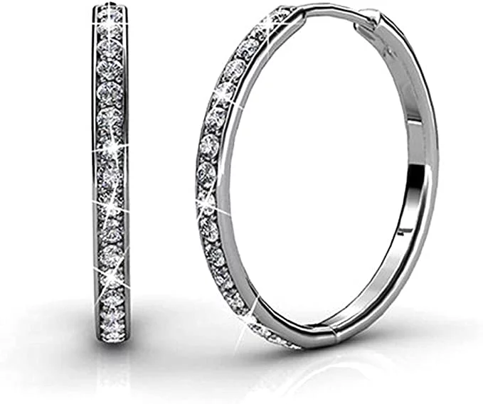 Cate & Chloe Bianca 18k White Gold Plated Silver Hoop Earrings | Women's Crystal Earrings | Jewelry Gift for Her