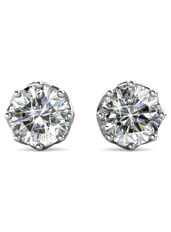 Cate & Chloe Eden 18k White Gold Plated Silver Stud Earrings | Women's Round Cut Crystal Earrings, Gift for Her