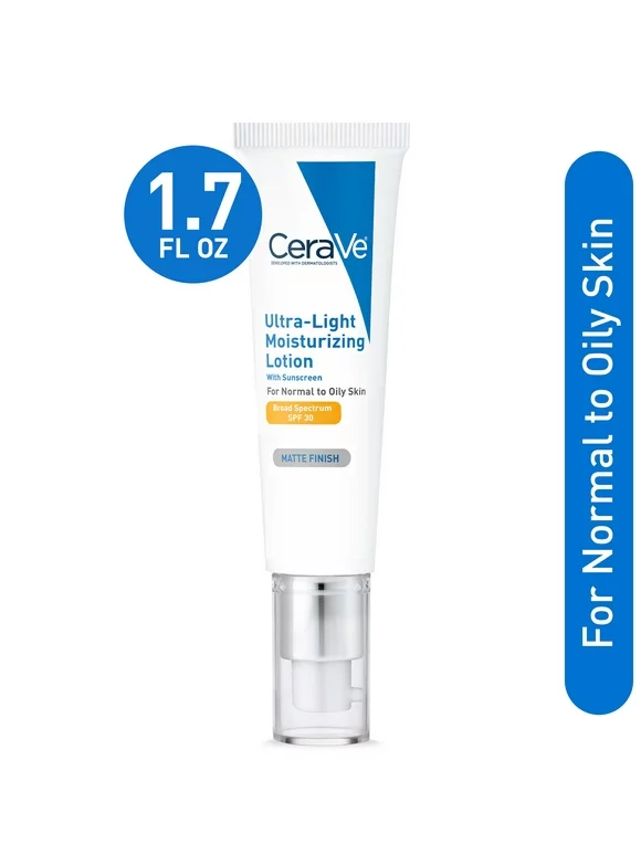 CeraVe Ultra-Light Moisturizing Face Lotion with SPF 30 for Normal to Oily Skin, 1.7 fl oz