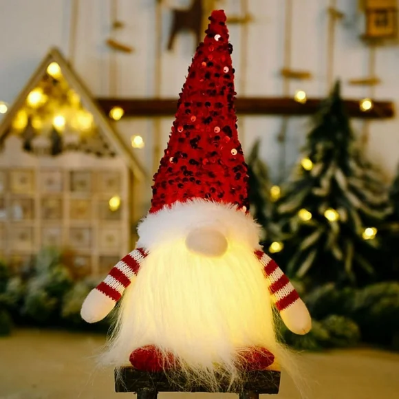 Christmas Gnomes Decorations with LED Light,Christmas Gnome Plush,Lighted Handmade Swedish Tomte Indoor Christmas Decorations,Xmas Holiday Winter Party Tabletop Home Decor Gifts,12inch,1pc