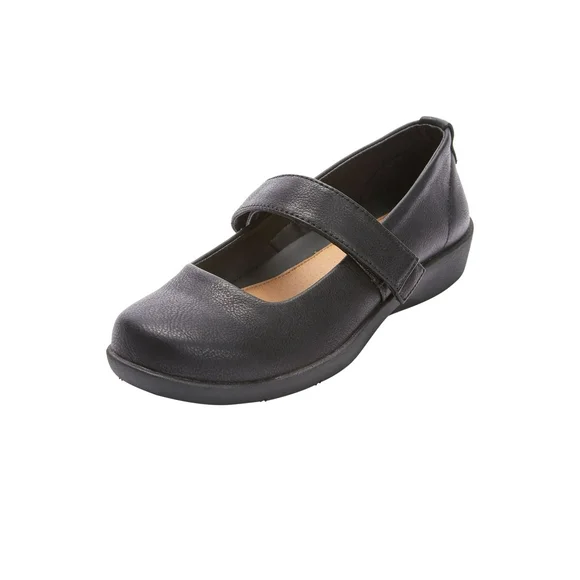 Comfortview Wide Width Carla Mary Jane Flat Women's Casual Shoes - 8 M, Black